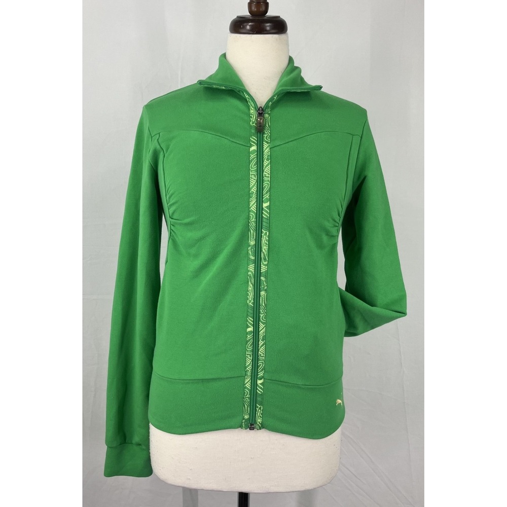 EUC Puma Womens Green Full Zip Track Jacket Sportlifestyle USP Graphic Trim Sz S